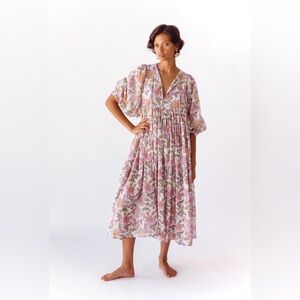 Daughters of India Kyra Floral Midi Dress in Fuchsia Bloom Size XS